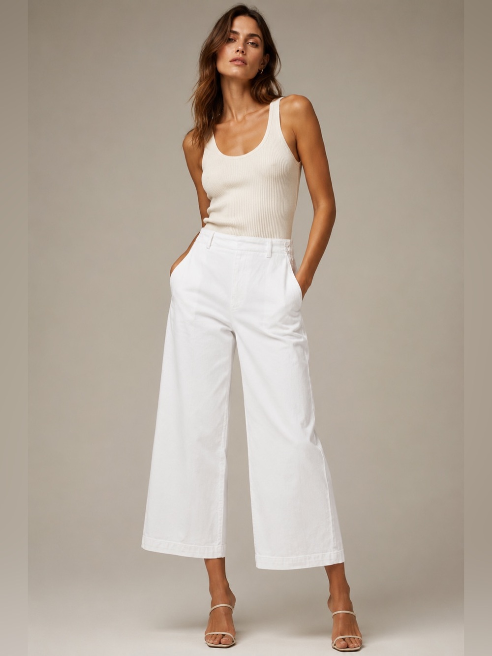 AG Adriano Goldschmied Juliette Trouser White Wide Leg Crop Pants 28R